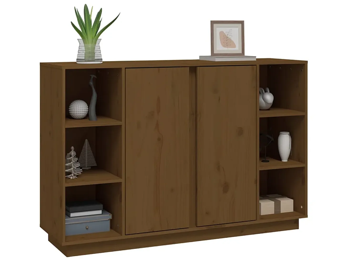 Aparador de madera maciza de pino marrón miel 120x35x80 cm ES73698