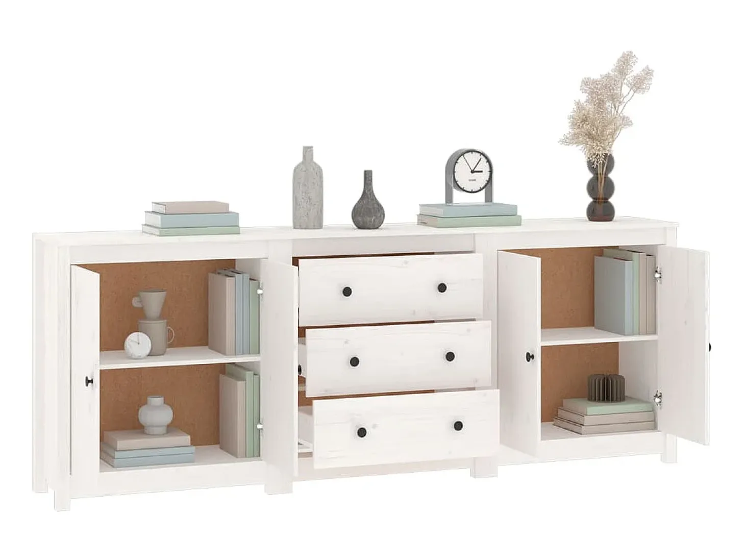 Aparador de madera maciza de pino blanco 210x35x80 cm ES48830