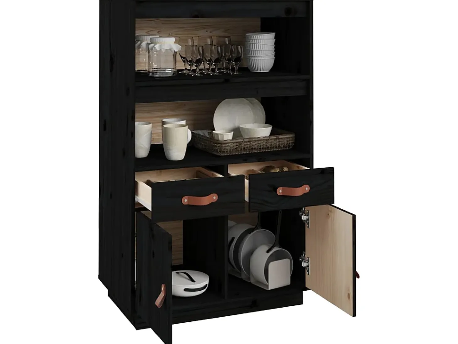 Aparador de madera maciza de pino negro 67x40x108,5 cm ES63060