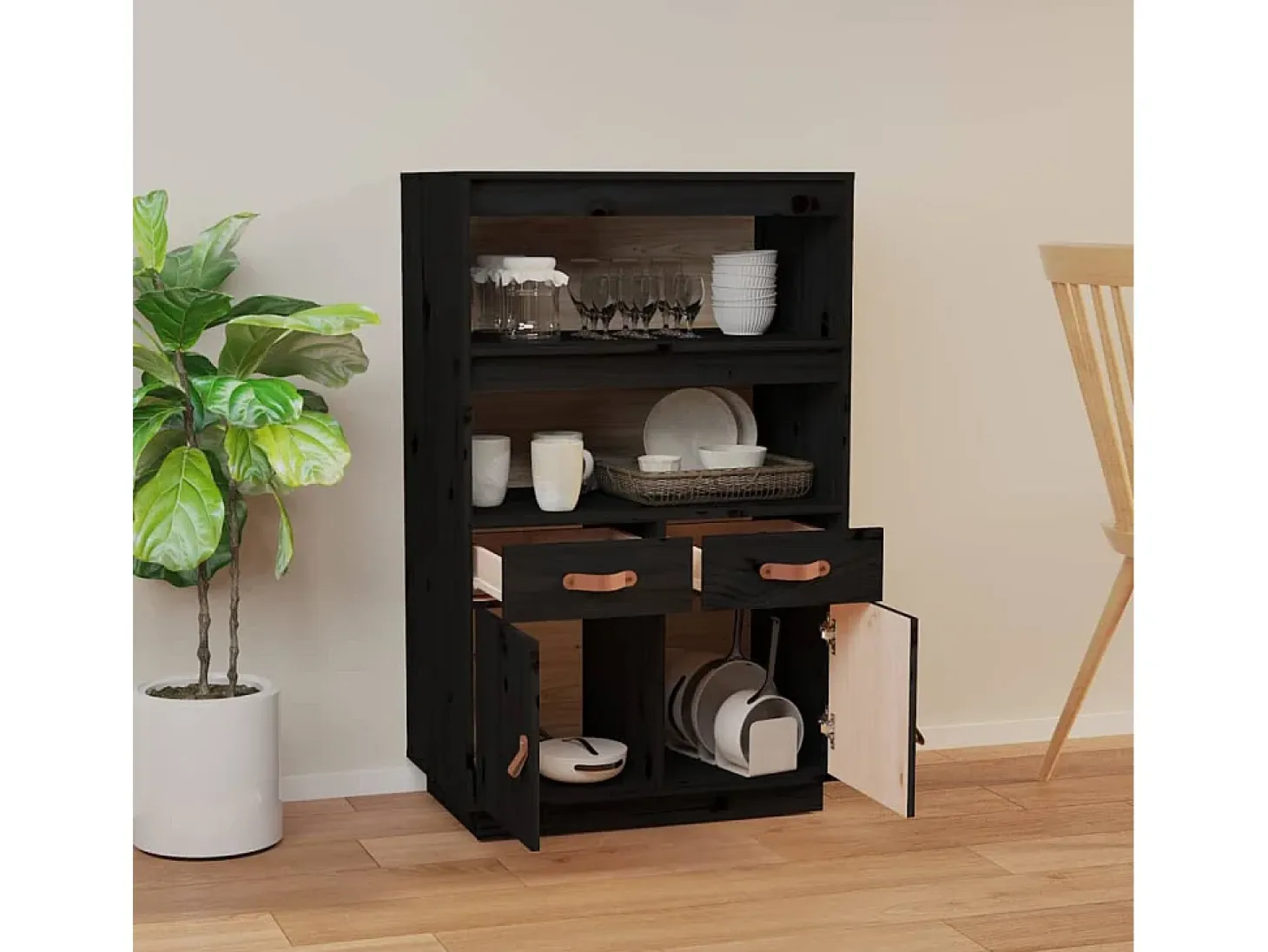 Aparador de madera maciza de pino negro 67x40x108,5 cm ES63060