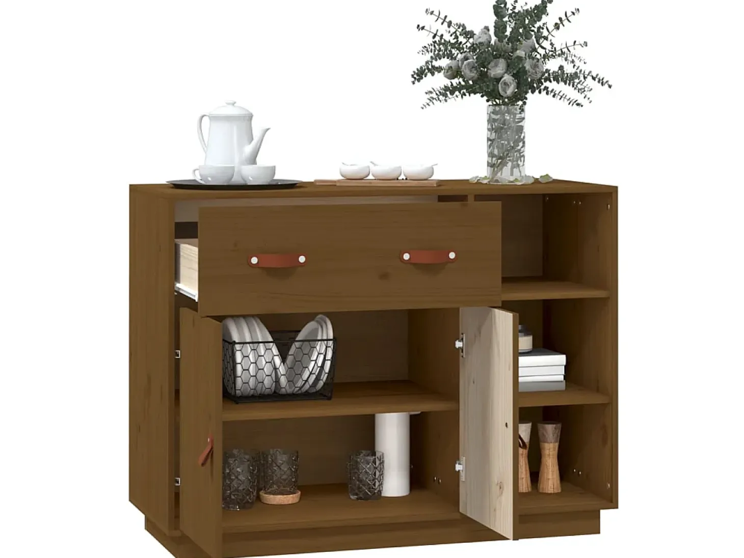 Aparador de madera maciza de pino marrón miel 98,5x40x75 cm ES66945