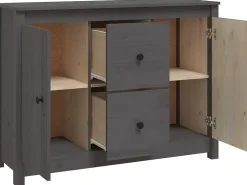 Aparador de madera maciza de pino gris 100x35x74 cm