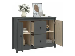 Aparador de madera maciza de pino gris 100x35x74 cm
