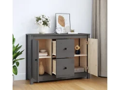 Aparador de madera maciza de pino gris 100x35x74 cm