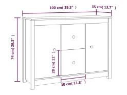 Aparador de madera maciza de pino gris 100x35x74 cm