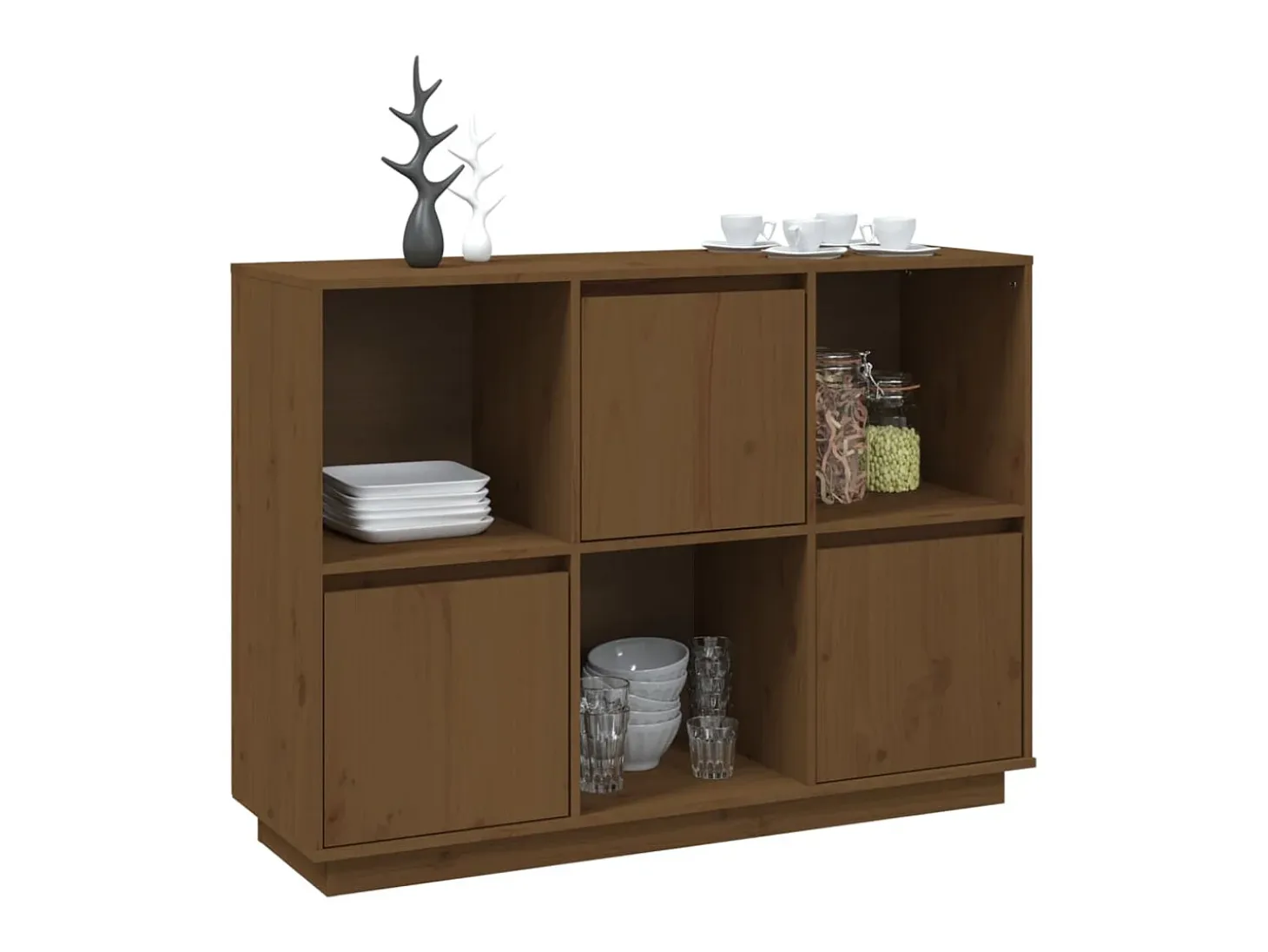 Aparador de madera maciza de pino marrón miel 110,35x35x80 cm ES73843