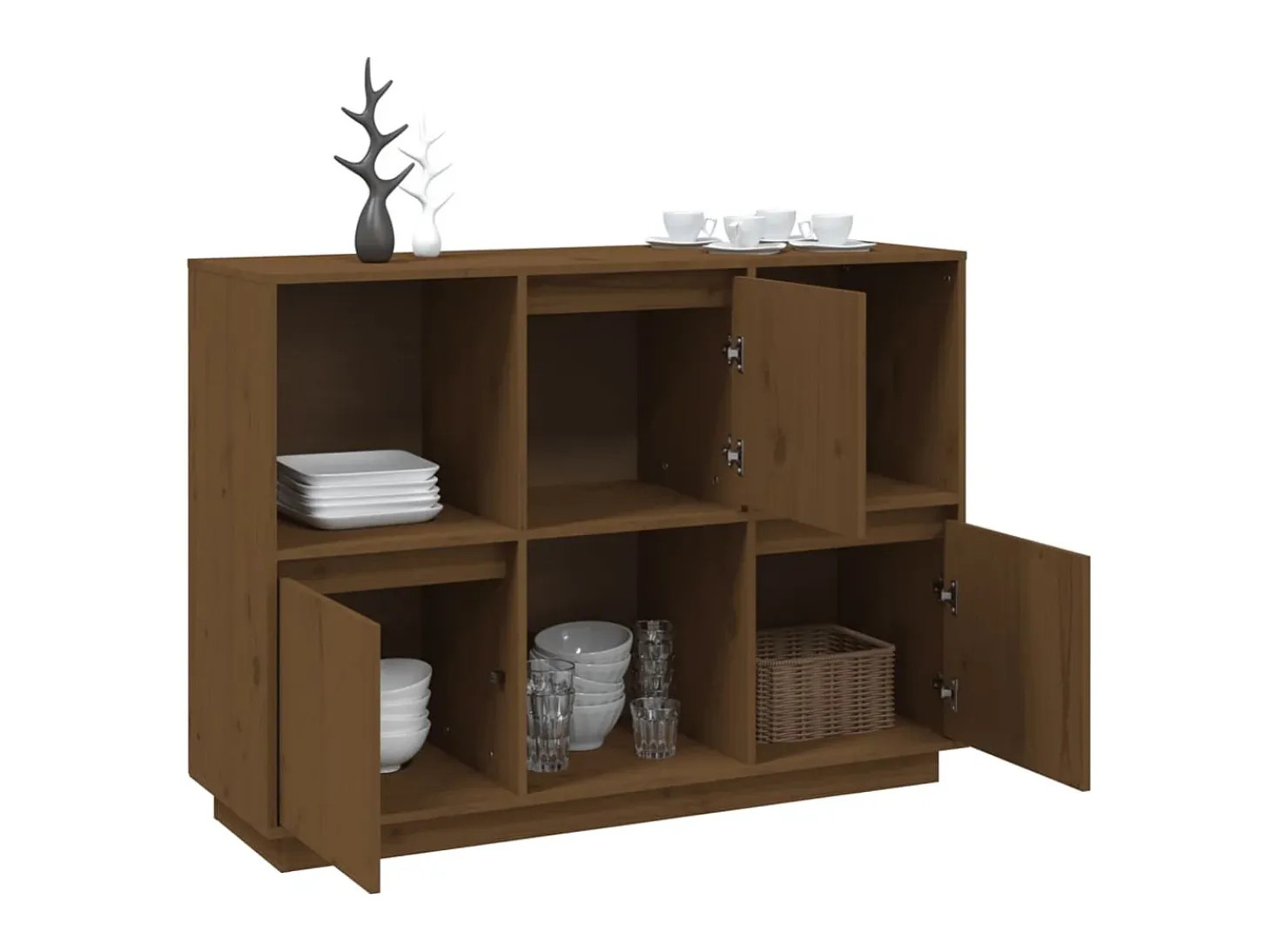 Aparador de madera maciza de pino marrón miel 110,35x35x80 cm ES73843