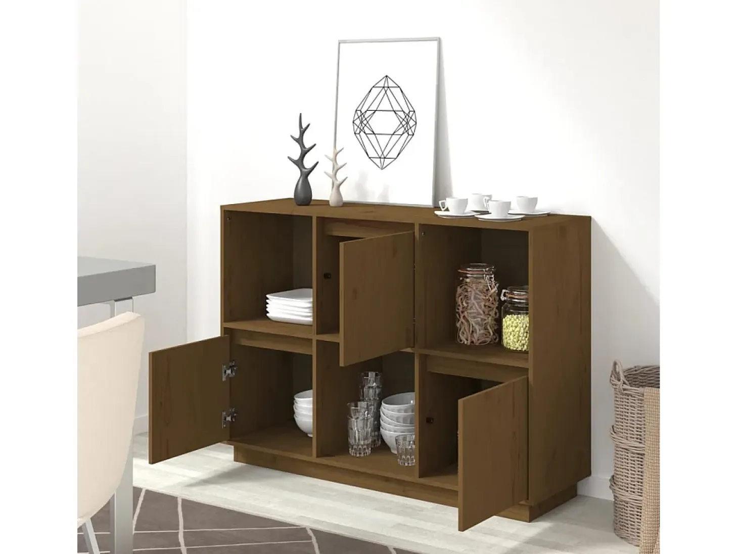 Aparador de madera maciza de pino marrón miel 110,35x35x80 cm ES73843