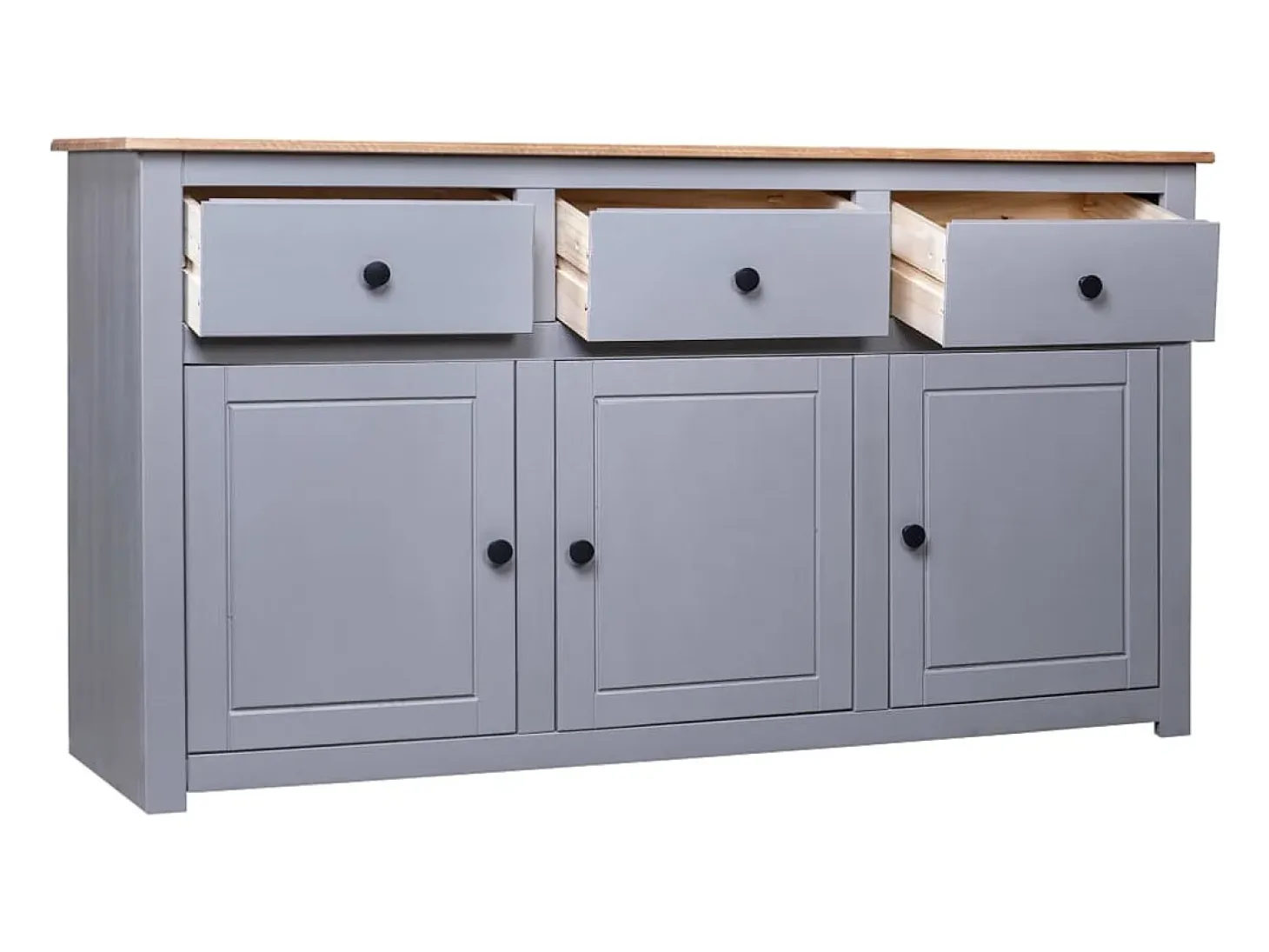 Aparador de madera maciza pino estilo Panamá gris 135x40x80 cm