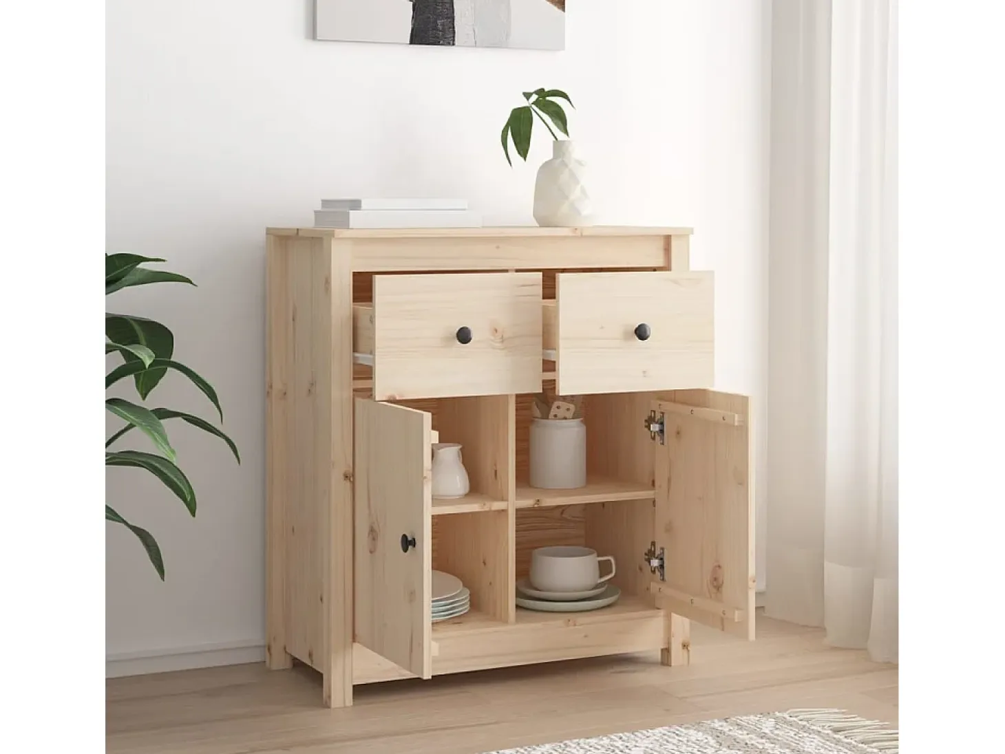Aparador de madera maciza de pino 70x35x80 cm ES88594