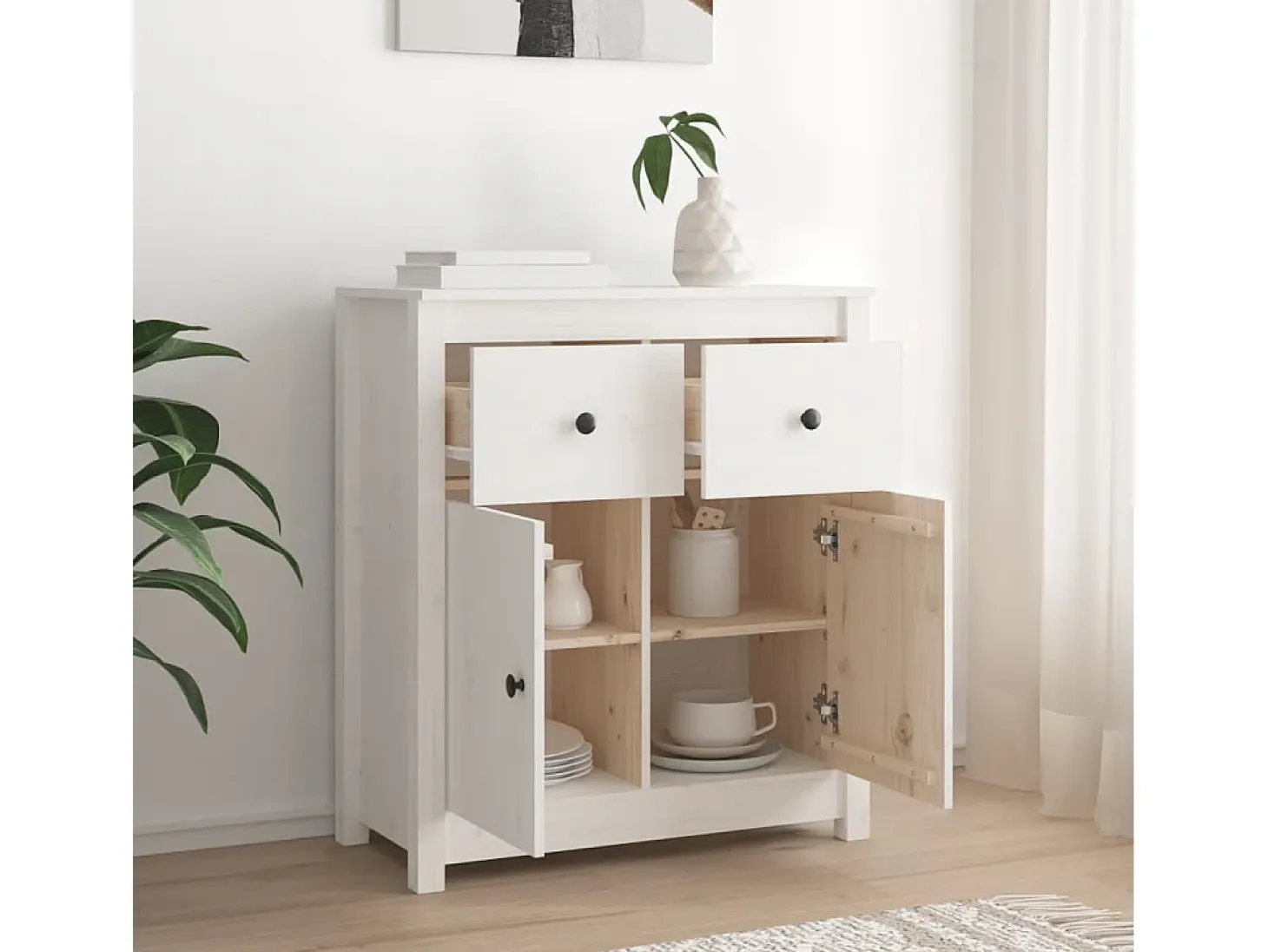 Aparador de madera maciza de pino blanco 70x35x80 cm ES10567