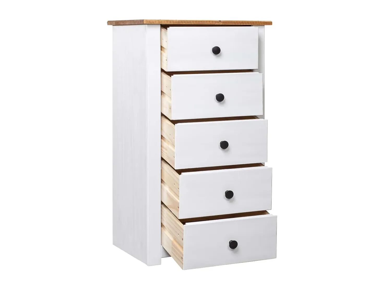 Aparador de madera maciza pino estilo Panamá blanco 46x40x89 cm ES95664