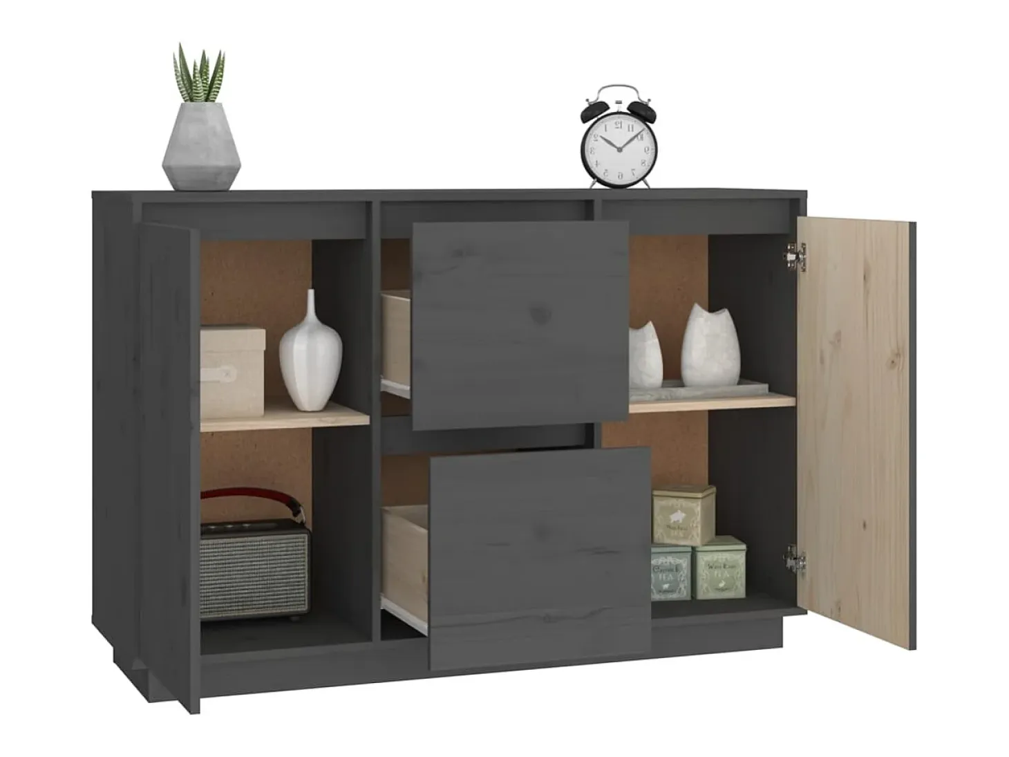 Aparador de madera maciza de pino gris 111x34x75 cm