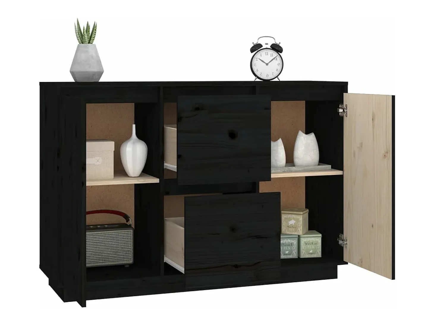 Aparador de madera maciza de pino negro 111x34x75 cm