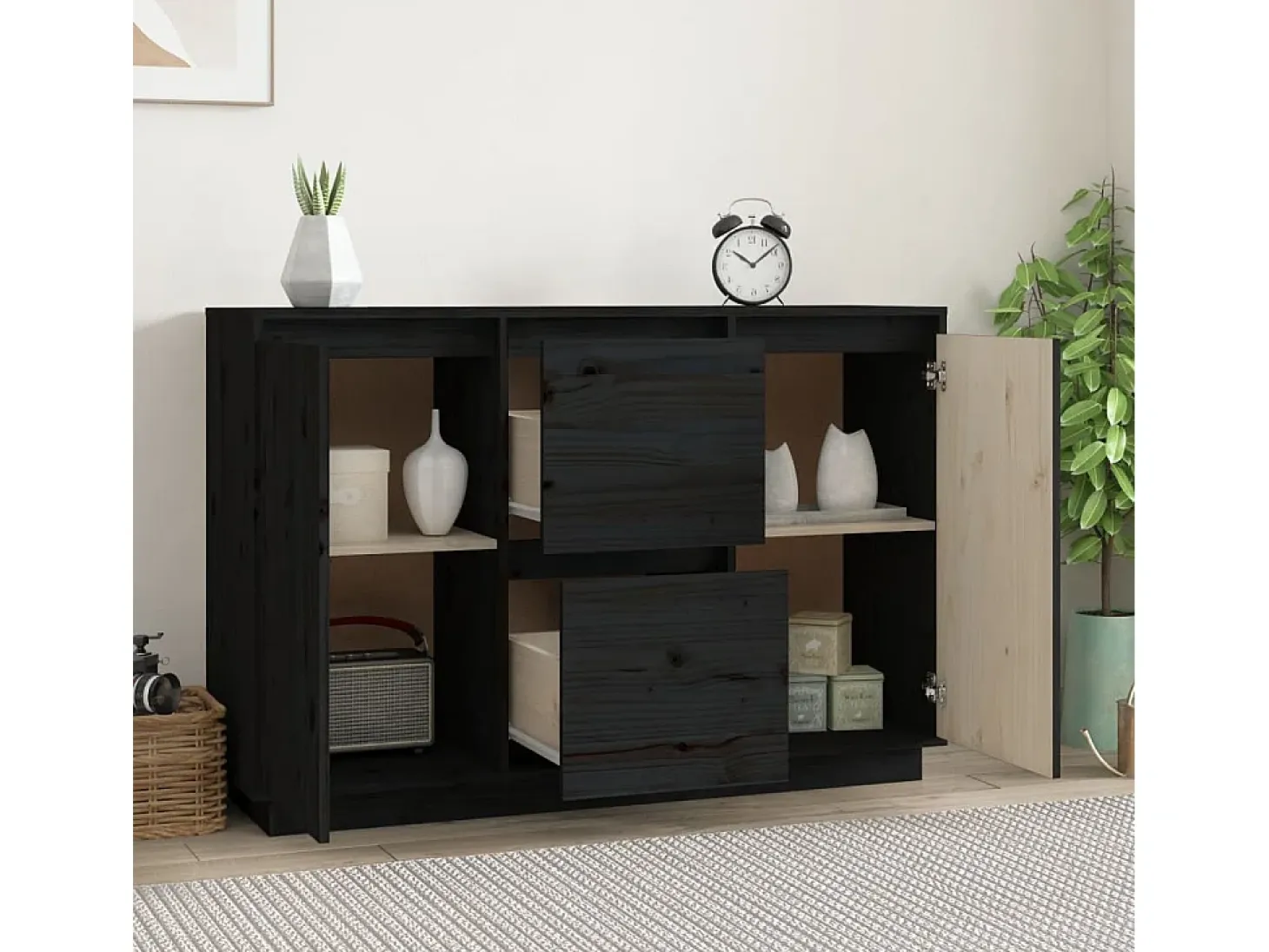Aparador de madera maciza de pino negro 111x34x75 cm
