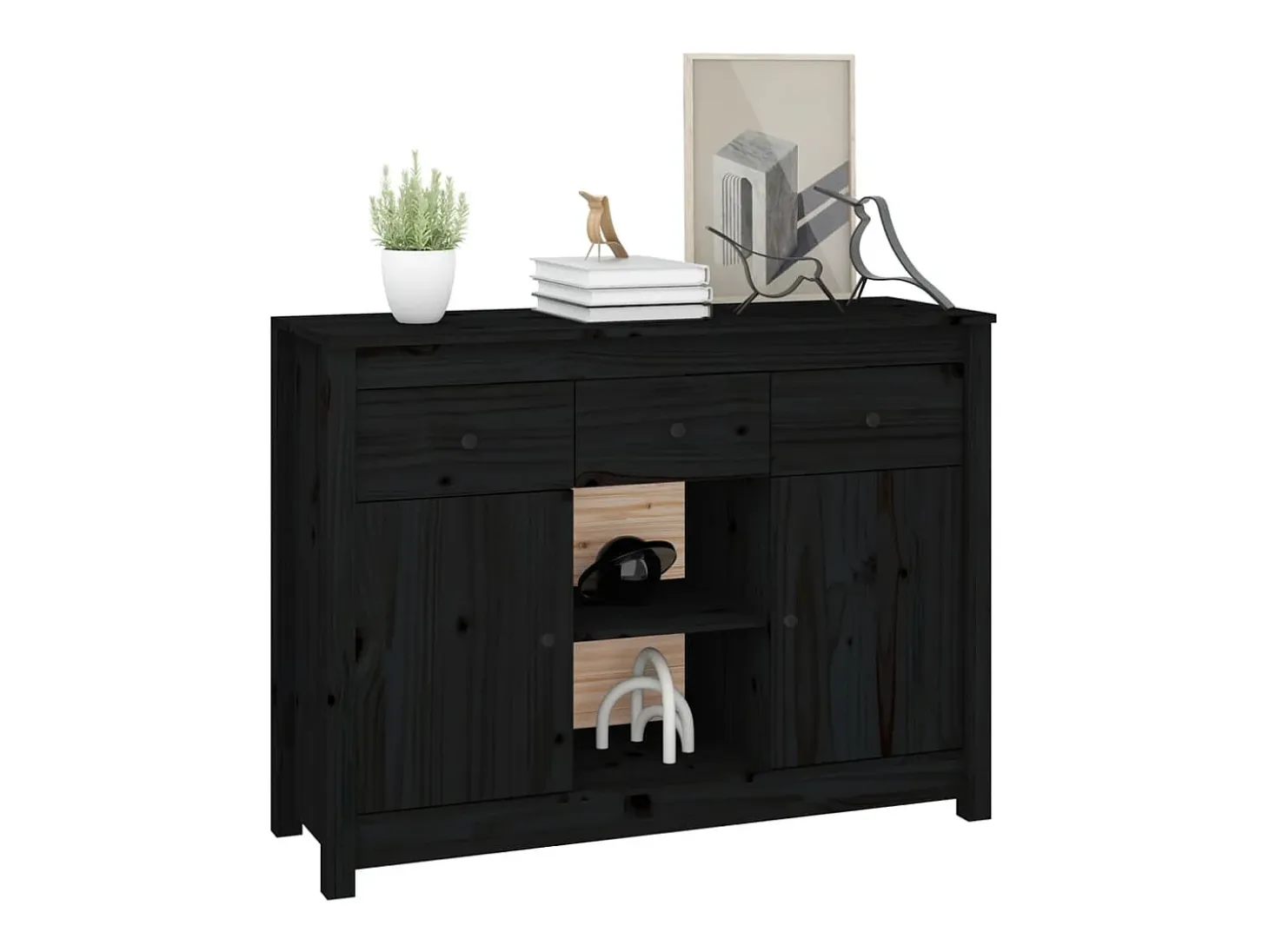 Aparador de madera maciza de pino negro 100x35x74,5 cm ES96980