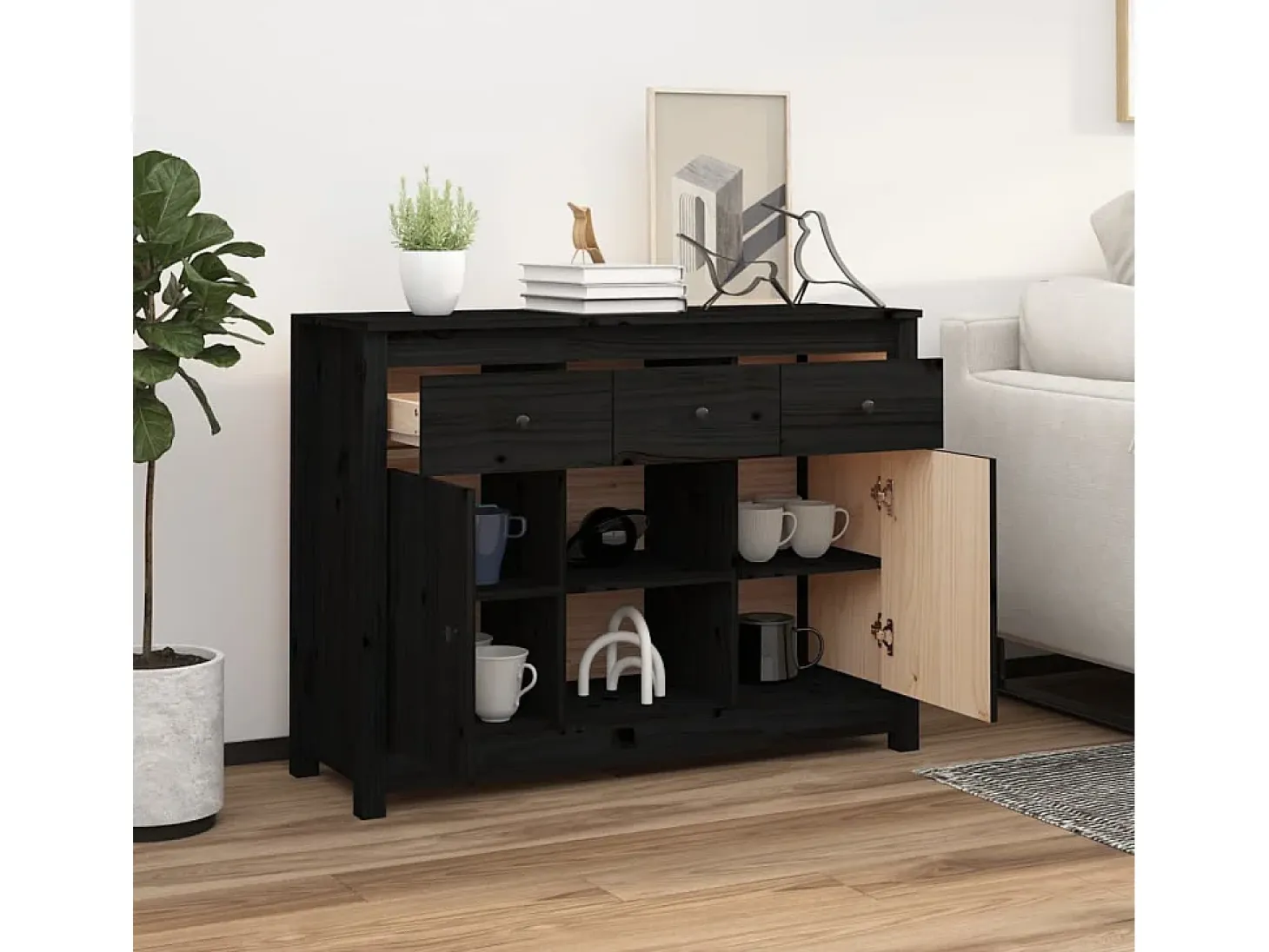 Aparador de madera maciza de pino negro 100x35x74,5 cm ES96980