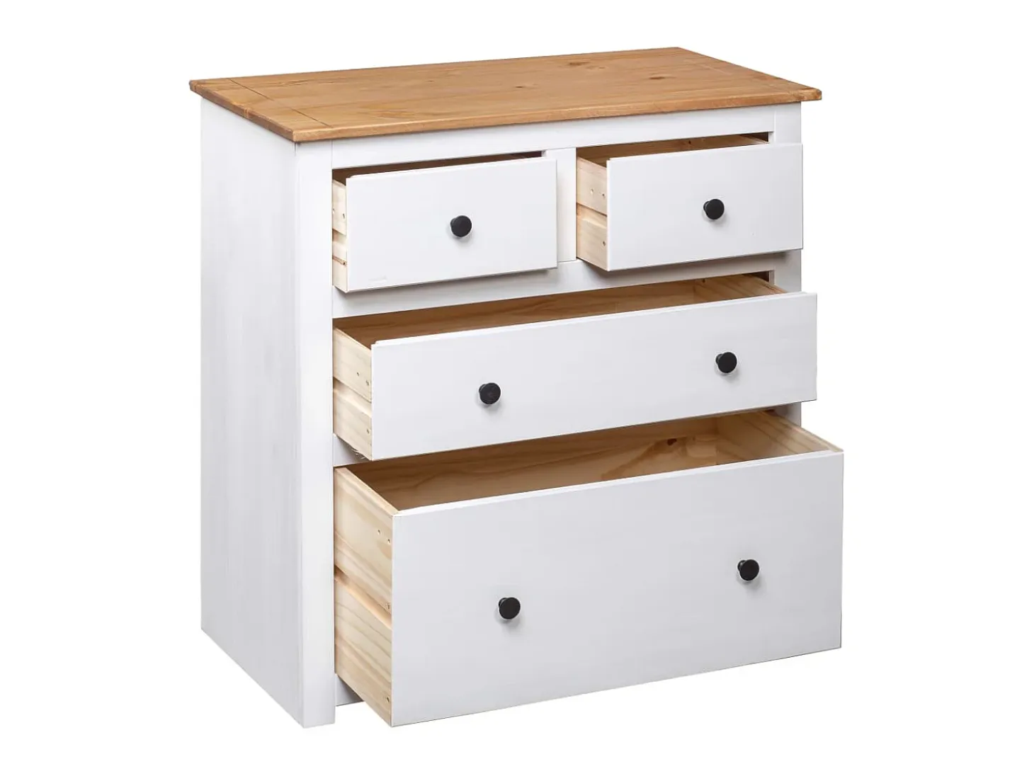 Aparador de madera maciza pino estilo Panamá blanco 80x40x83 cm ES18760