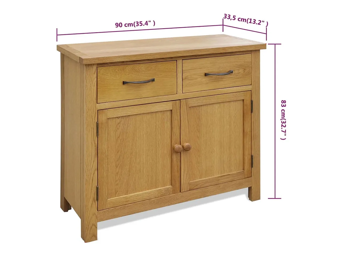 Aparador de madera maciza de roble 90x33,5x83 cm