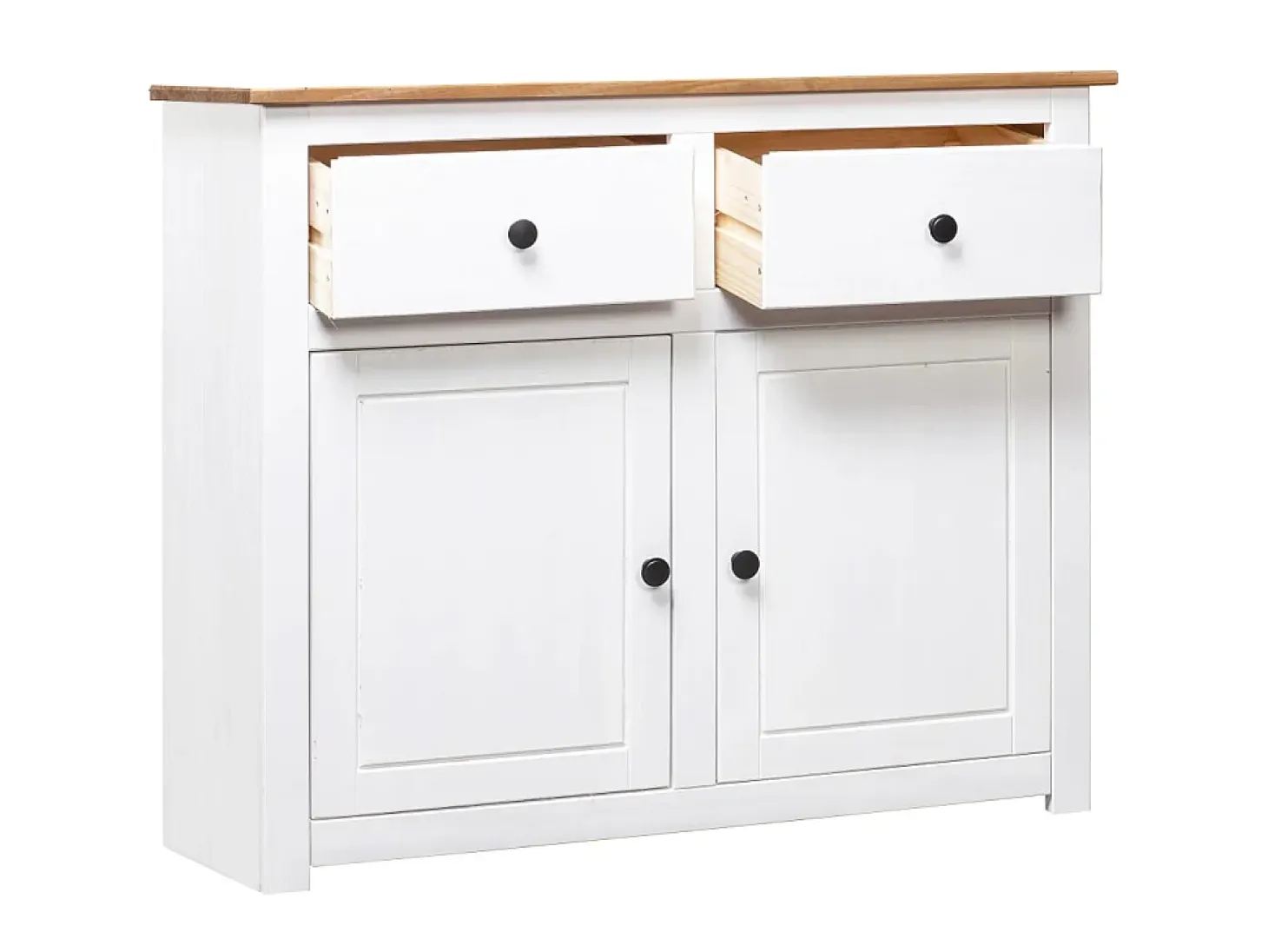 Aparador de madera maciza pino estilo Panamá blanco 93x40x80 cm ES48589