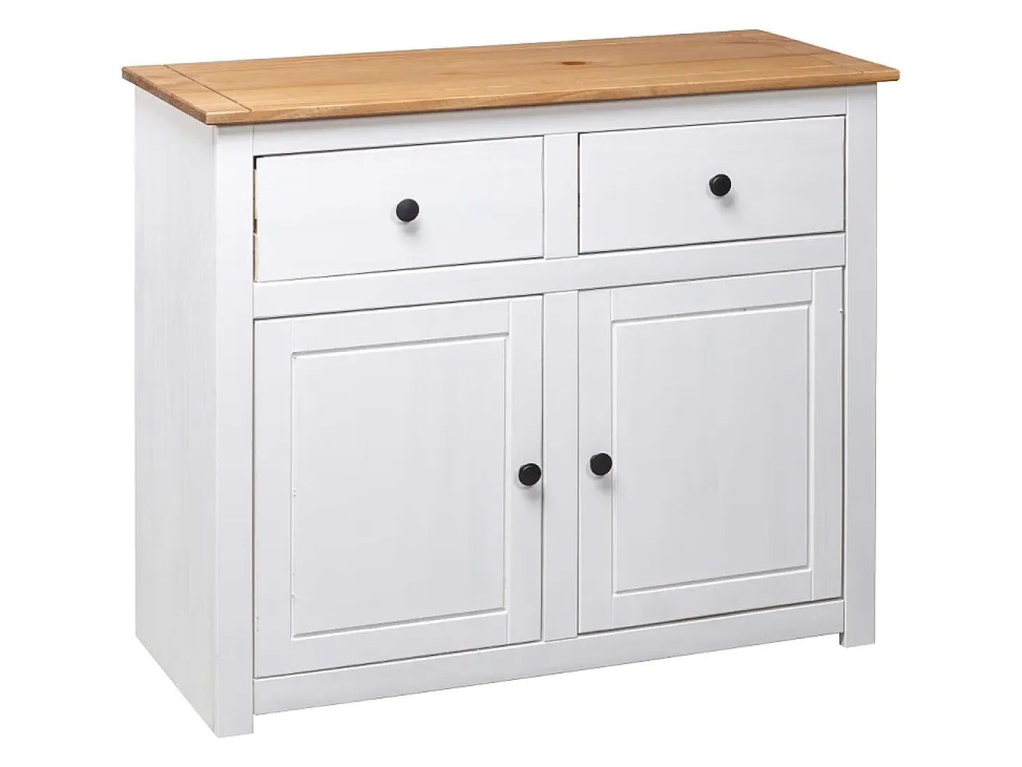 Aparador de madera maciza pino estilo Panamá blanco 93x40x80 cm ES48589