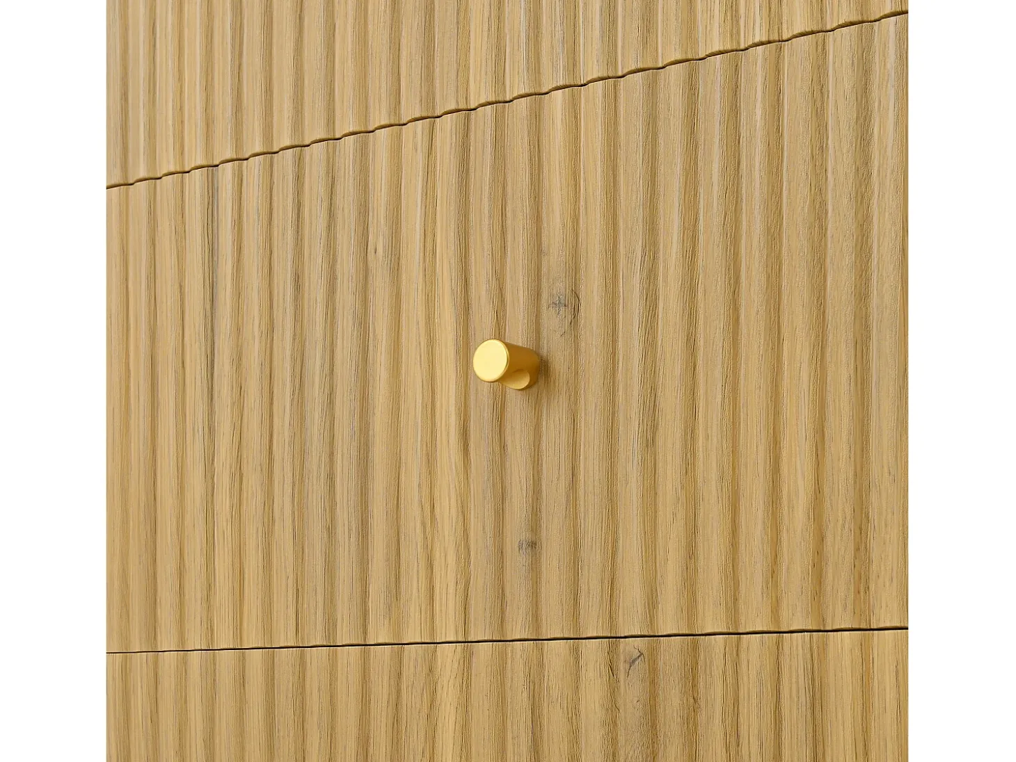 Aparador de madera natural con 2 puertas de ratán y 3 cajones rayados - Patas de metal