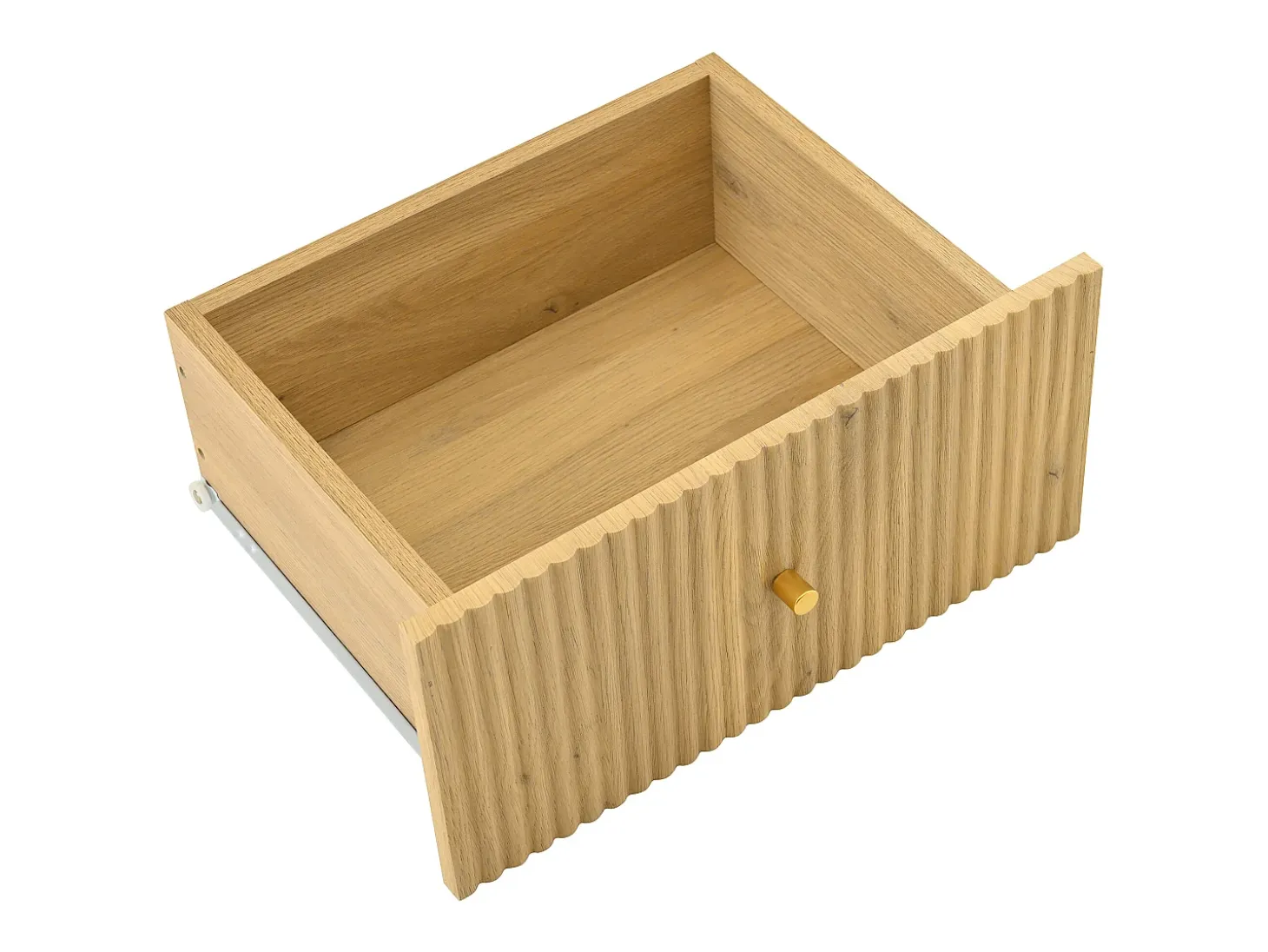 Aparador de madera natural con 2 puertas de ratán y 3 cajones rayados - Patas de metal