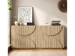 Aparador de madera natural con estantes, estilo reboteador, perfecto para la sala de estar o la cocina.