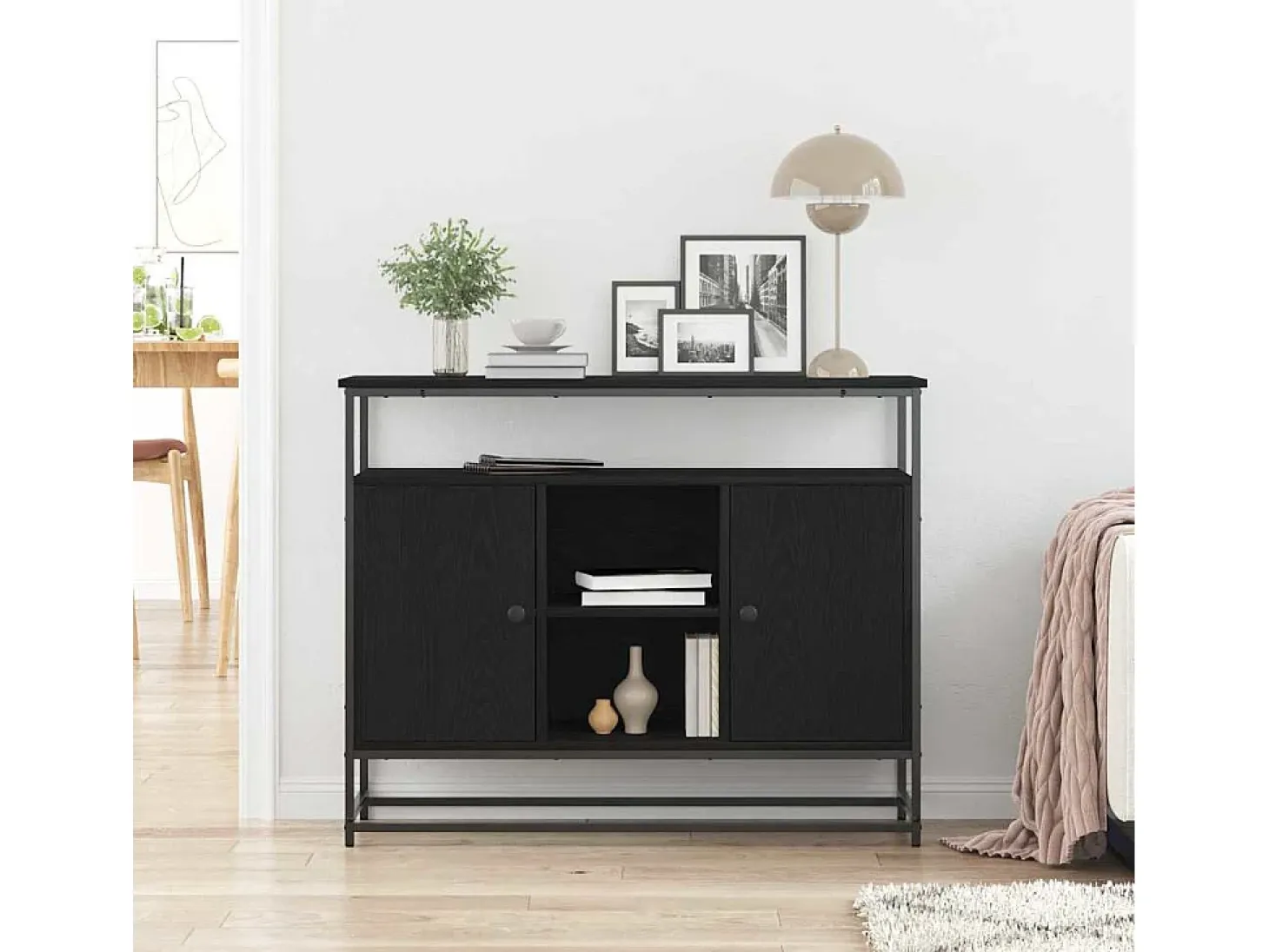 Aparador de madera negra 100x35x80 cm en madera de ingeniería y acero