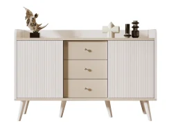 Aparador de madera veteada para dormitorio y salón - 117,5 x 40 x 80 cm - con 3 cajones y 2 puertas - tablero de partículas - blanco