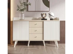 Aparador de madera veteada para dormitorio y salón - 117,5 x 40 x 80 cm - con 3 cajones y 2 puertas - tablero de partículas - blanco