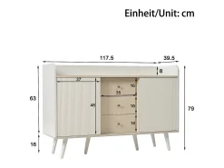 Aparador de madera veteada para dormitorio y salón - 117,5 x 40 x 80 cm - con 3 cajones y 2 puertas - tablero de partículas - blanco