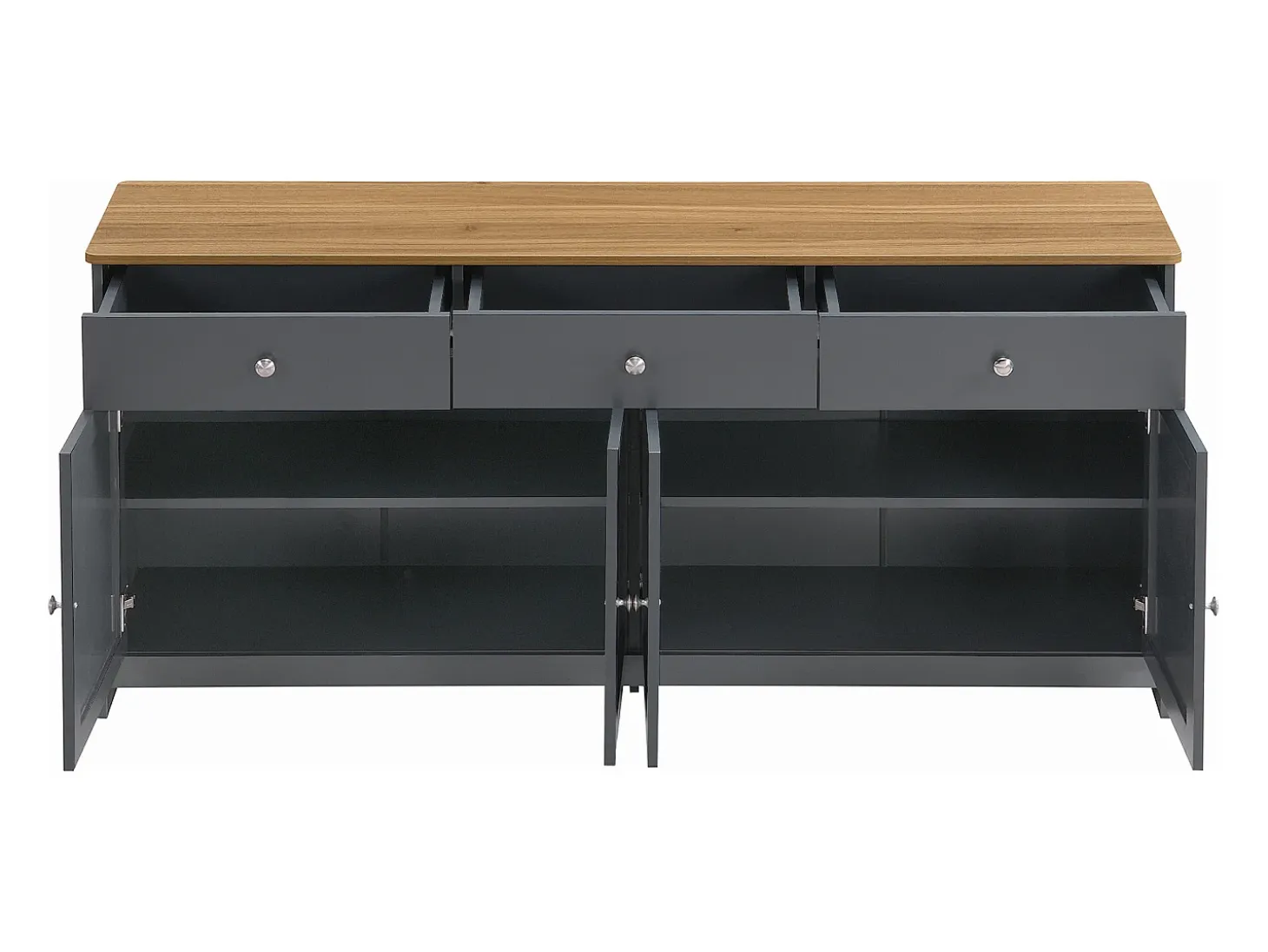 Aparador de madera veteada en gris-negro con 4 puertas y 3 cajones - Madera MDF