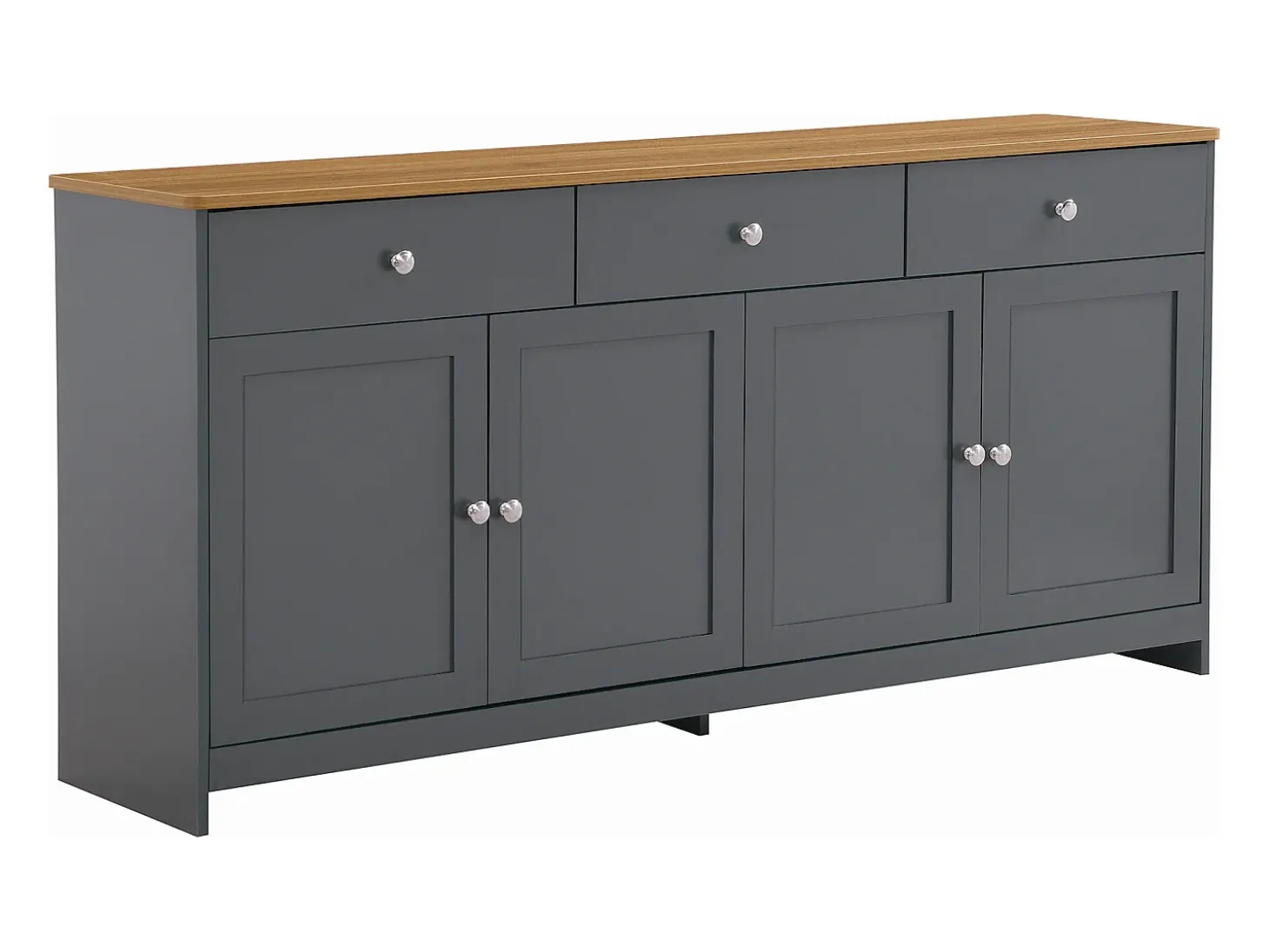 Aparador de madera veteada en gris-negro con 4 puertas y 3 cajones - Madera MDF