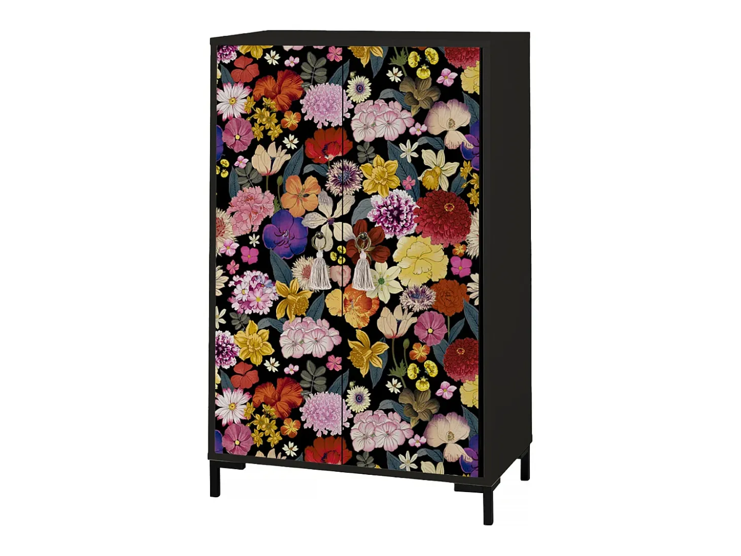 Aparador de MDF con 2 puertas, motivo decorativo Nero, flores multicolor
