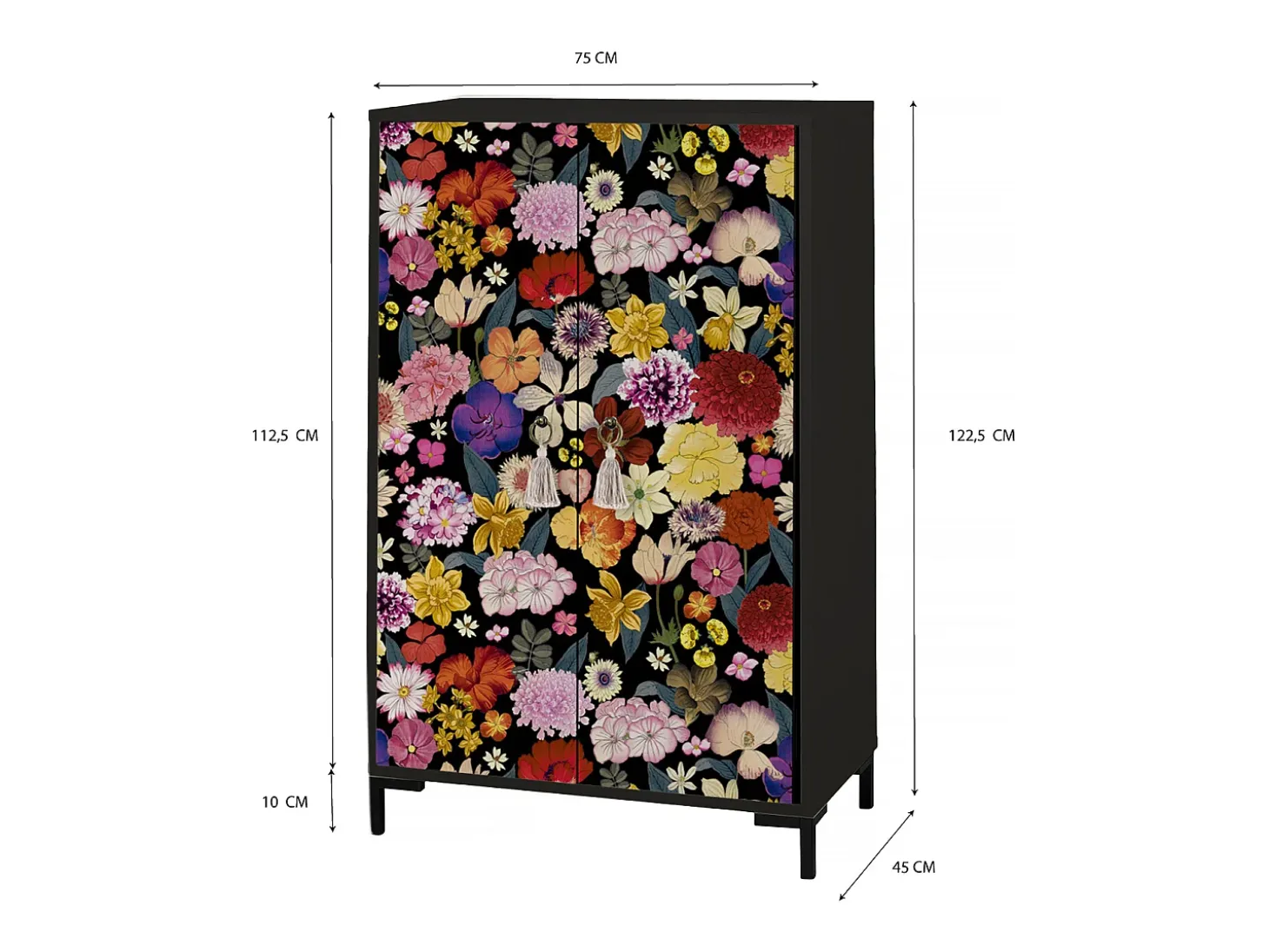Aparador de MDF con 2 puertas, motivo decorativo Nero, flores multicolor