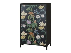Aparador de MDF con 2 puertas decorativas con motivo floral negro
