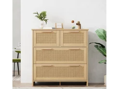 Aparador de ratán - 80 x 80 x 38 cm - con 4 cajones - versátil para salón, comedor, etc.