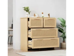 Aparador de ratán - 80 x 80 x 38 cm - con 4 cajones - versátil para salón, comedor, etc.