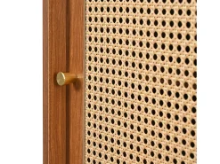 Aparador de ratán - Aparador de nogal con 3 cajones y 3 puertas correderas - tiradores de metal - patas de madera