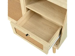 Aparador de ratán - Aparador de roble con 1 cajón y 2 puertas - estantes regulables - patas de madera