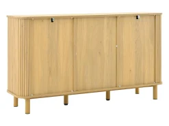 Aparador de ratán con cajones, patas metálicas con acabado de madera, diseño curvo, 140 x 40 x 80 cm