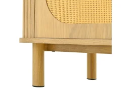 Aparador de ratán con cajones, patas metálicas con acabado de madera, diseño curvo, 140 x 40 x 80 cm