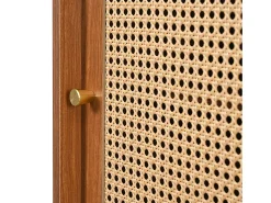 Aparador de ratán 120x40x78cm, con 3 cajones y 3 puertas correderas, patas de madera maciza, tirador de metal dorado, estantes regulables, nogal