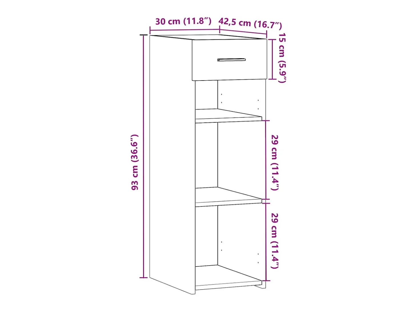 Aparador de roble ahumado 30x42,5x93 cm madera de ingeniería