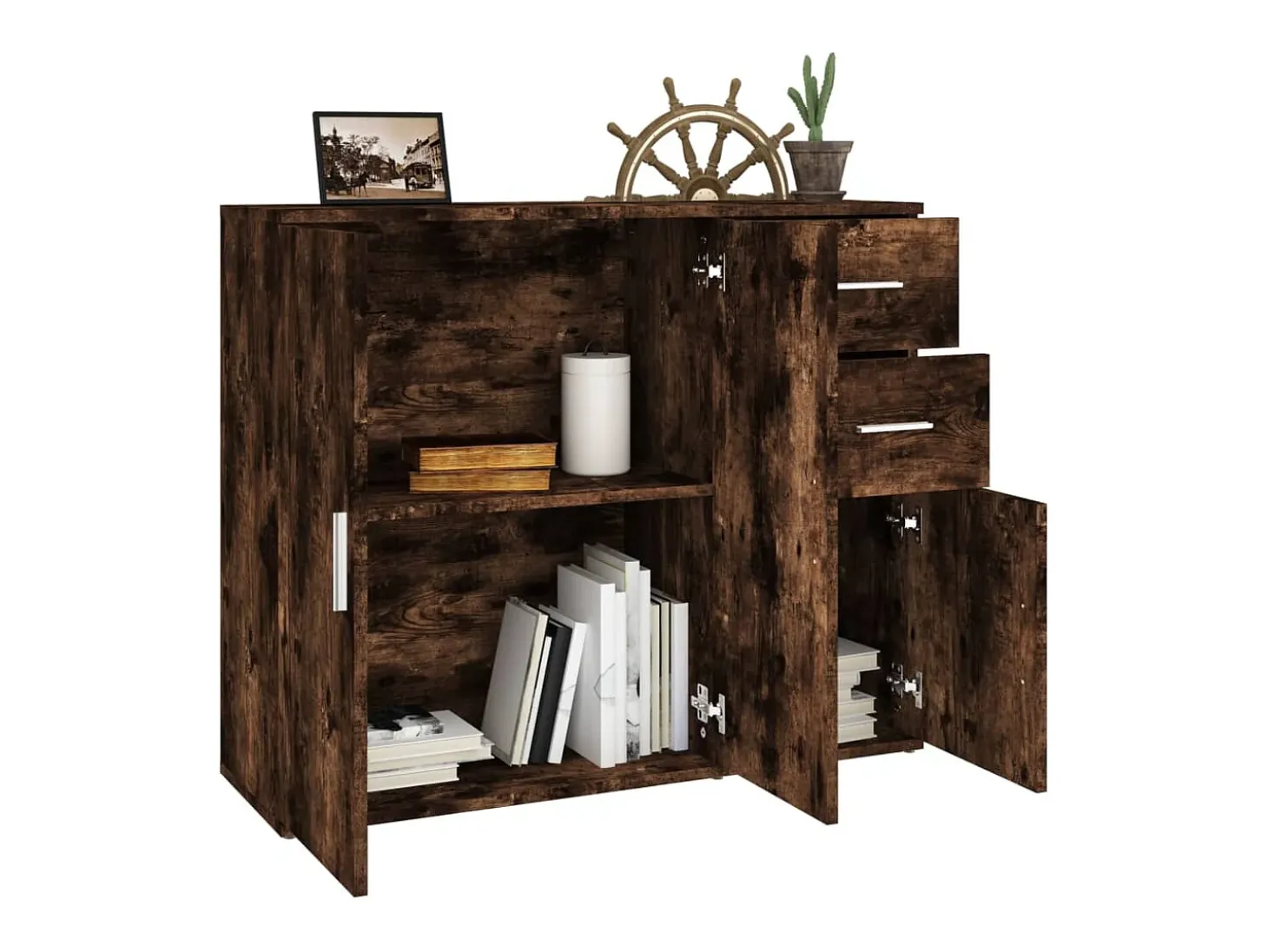 Aparador de roble ahumado 91x29,5x75 cm Madera de ingeniería
