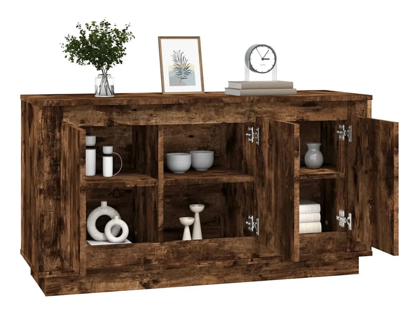 Aparador de roble ahumado 102x35x55 cm madera de ingeniería