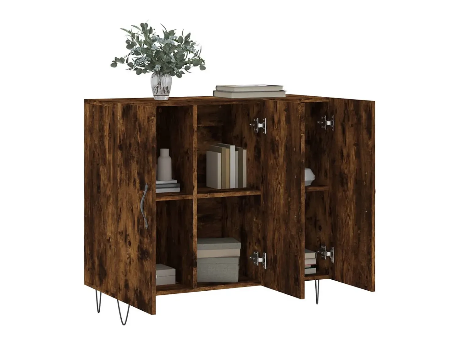 Aparador de roble ahumado 90x34x80 cm madera de ingeniería