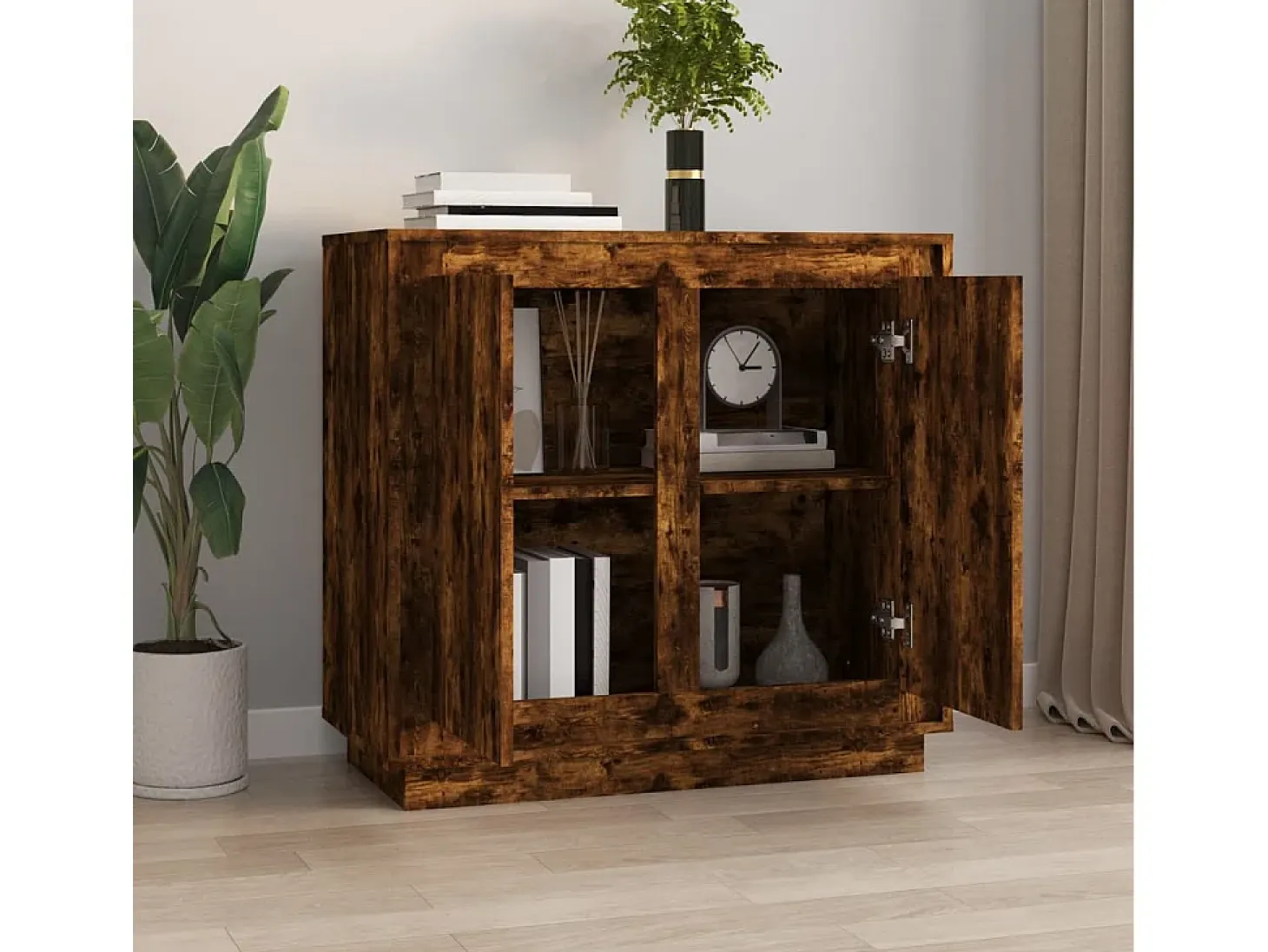 Aparador de roble ahumado 80x34x75 cm madera de ingeniería