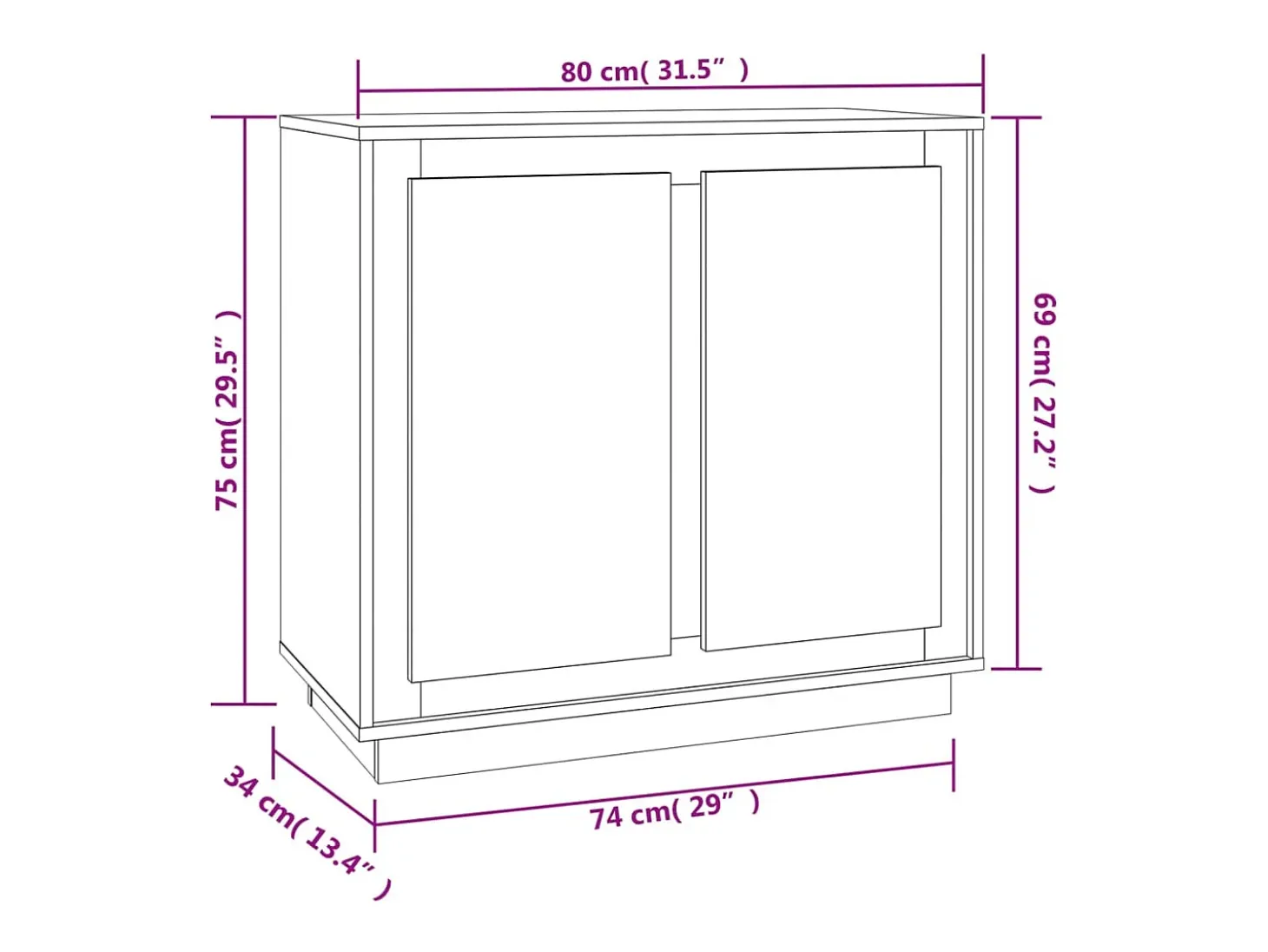Aparador de roble ahumado 80x34x75 cm madera de ingeniería